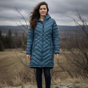 Lole Blue Hooded Long Puffer Coat